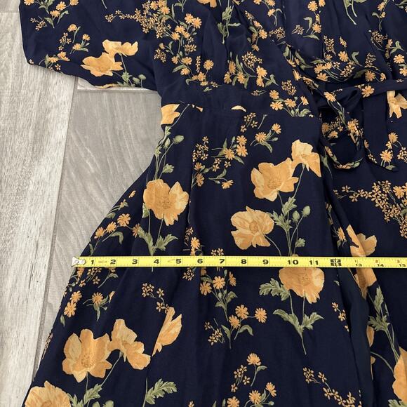 Reformation Women’s XL Winslow Floral Wrap Maxi Dress Viscose Navy Blue Kimono - Picture 9 of 11